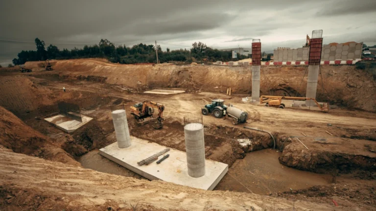 Węzły betoniarskie i beton przy większej inwestycji budowlanej